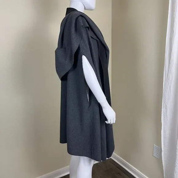 Zara Women Size M Gray Asymmetric Wool Cape Poncho Wrap Kimono Modern Minimalist - Picture 12 of 15